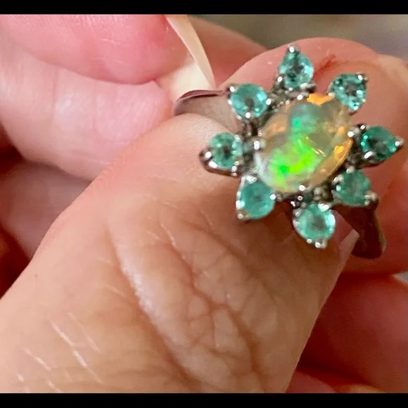 Classy Genuine Ethiopian Opal Emerald Ring - Picture 8 of 9